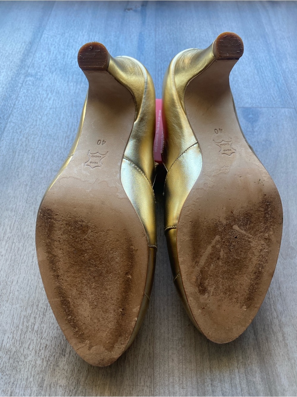 Metallic Gold T-Strap Heels - Picture 3 of 5